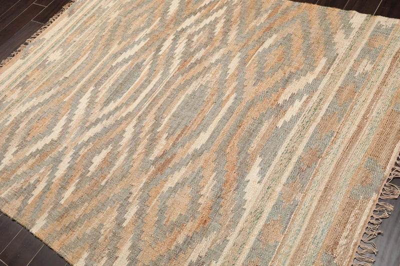 5’6” x 7’3” Hand Woven Natural Fiber Jute Southwestern Flatweave Kilim Area Rug