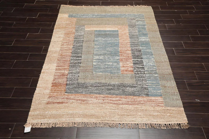 5’3” x 7’6” Hand Woven Natural Fiber Jute Modern Flatweave Kilim Area Rug Blue