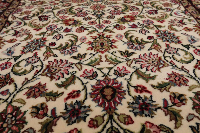 3’ x 5’ Hand Knotted Wool Traditional Indo Kashaan Oriental Area Rug Ivory