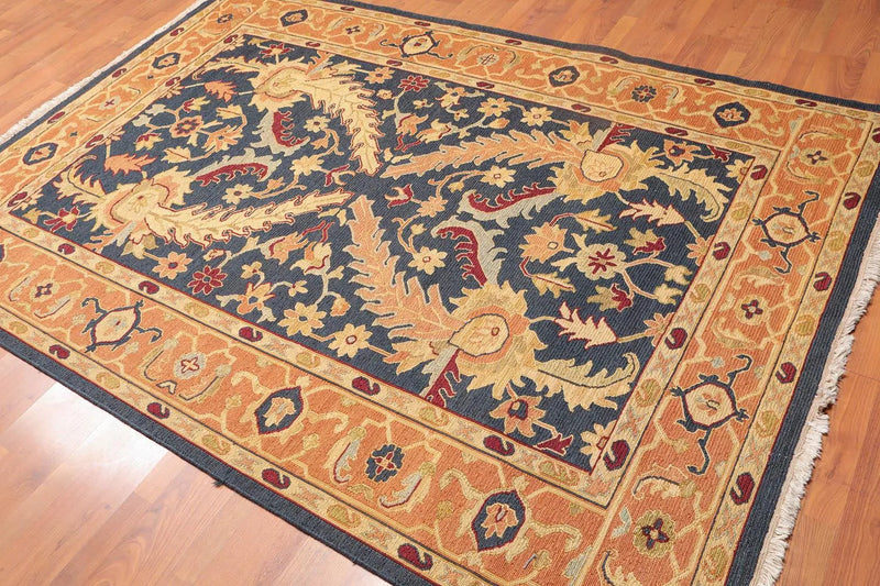 5x8 Midnight Blue Hand Knotted 100% Wool Reversible Oriental Area Rug