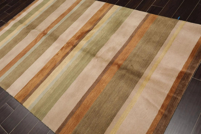 5'1'' x 8'2'' Hand Knotted Tibetan 100% Wool Stripes Oriental Area Rug Green