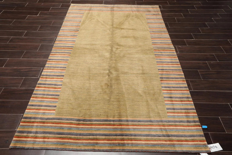 5'2'' x 8'2'' Hand Knotted Tibetan 100% Wool Stripes Oriental Area Rug Green