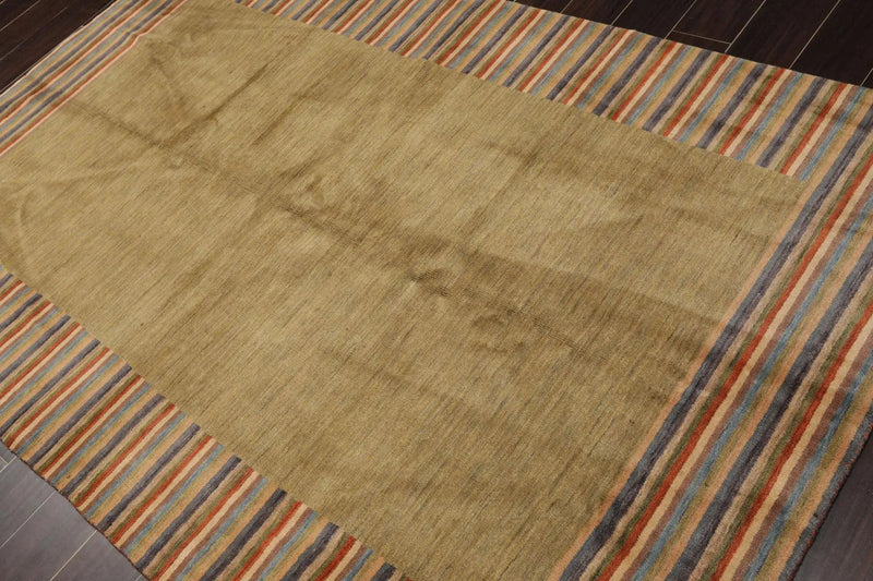 5'2'' x 8'2'' Hand Knotted Tibetan 100% Wool Stripes Oriental Area Rug Green