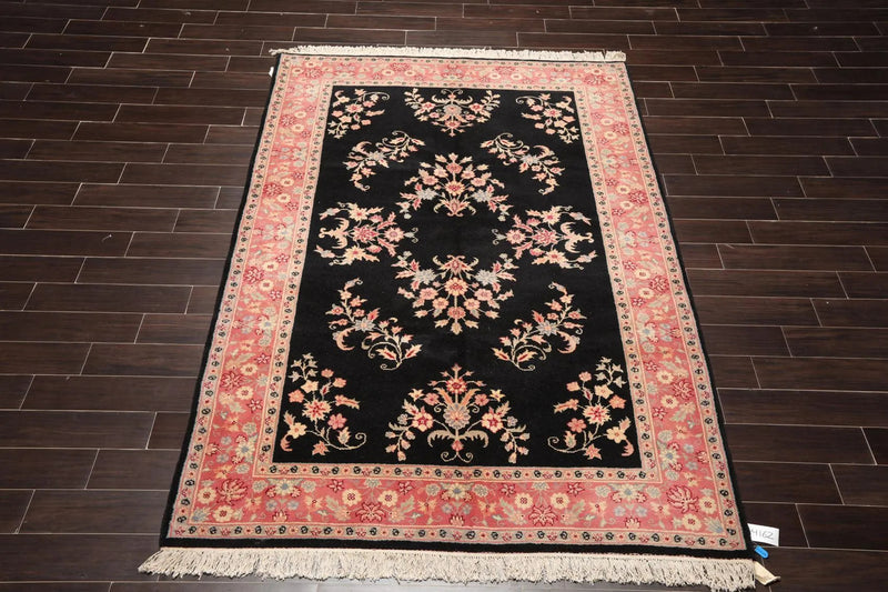 6' x 9' Hand Knotted 100% Wool Rare Romanian Saroukk Area Rug Black