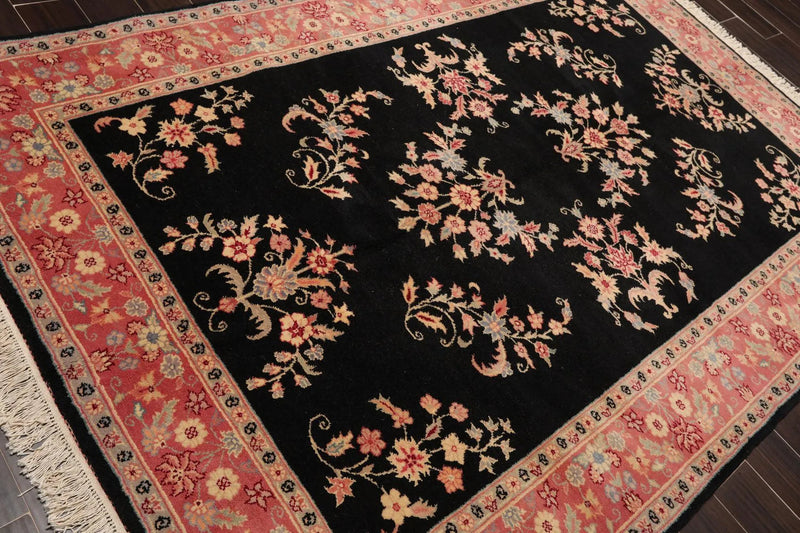 6' x 9' Hand Knotted 100% Wool Rare Romanian Saroukk Area Rug Black