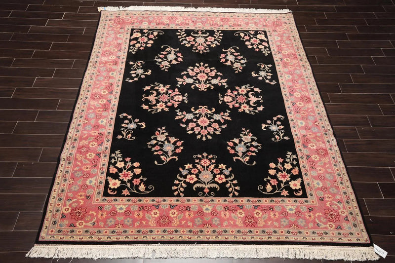 7'8'' x 9'9'' Hand Knotted 100% Wool Rare Romanian Saroukk Area Rug Black