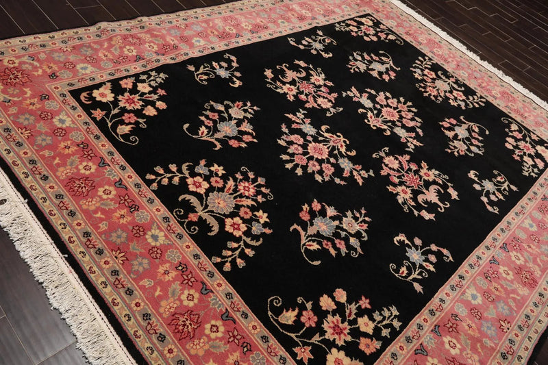 7'8'' x 9'9'' Hand Knotted 100% Wool Rare Romanian Saroukk Area Rug Black
