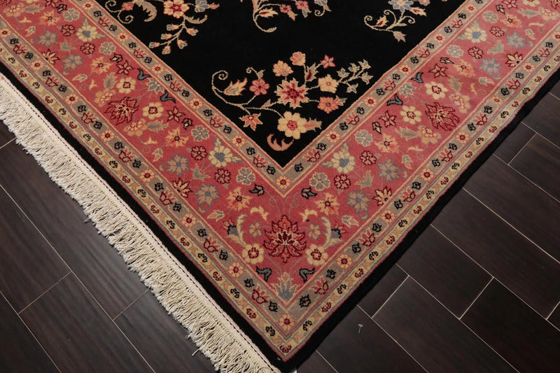7'8'' x 9'9'' Hand Knotted 100% Wool Rare Romanian Saroukk Area Rug Black