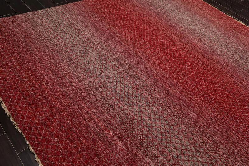 8' x 10' Hand Knotted 100% Wool Modern Oriental Area Rug Red, Gray, Beige