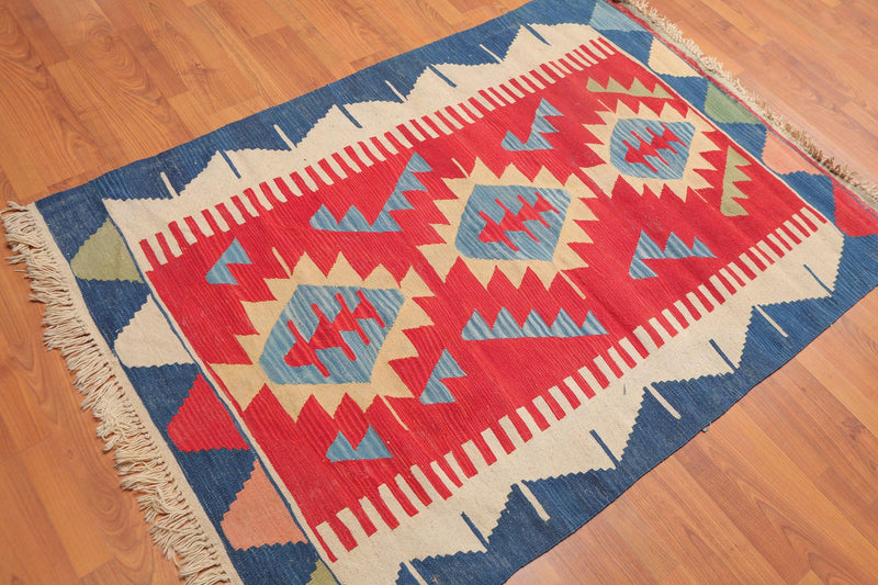 3'11"x5'8"Authentic Turkish Hand Knotted Kilim Traditional Oriental Area rug Red