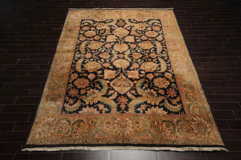 9x12 Charcoal, Tan Hand Knotted 100% Wool Agra Traditional Oriental Area Rug
