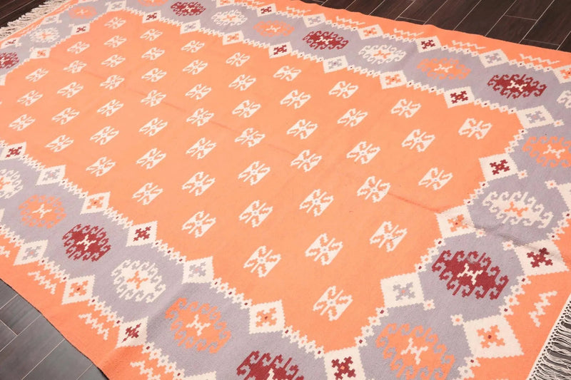 6'6'' x 10' Peach Hand Woven Rare Romanian Kilim Wool Southwestern Oriental Area Rug