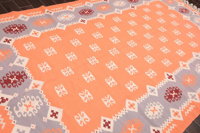 6'6'' x 10' Peach Hand Woven Rare Romanian Kilim Wool Southwestern Oriental Area Rug