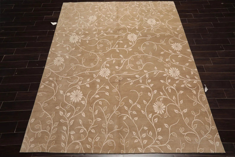 8x10 Tone On Tone Beige Hand Knotted Tibetan 100% Wool Lapchi Transitional Oriental Area Rug