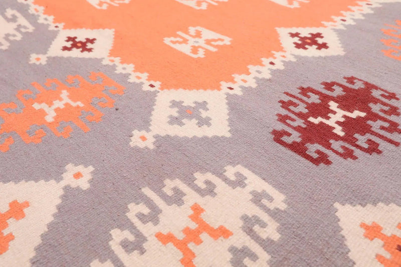 6'6'' x 10' Peach Hand Woven Rare Romanian Kilim Wool Southwestern Oriental Area Rug