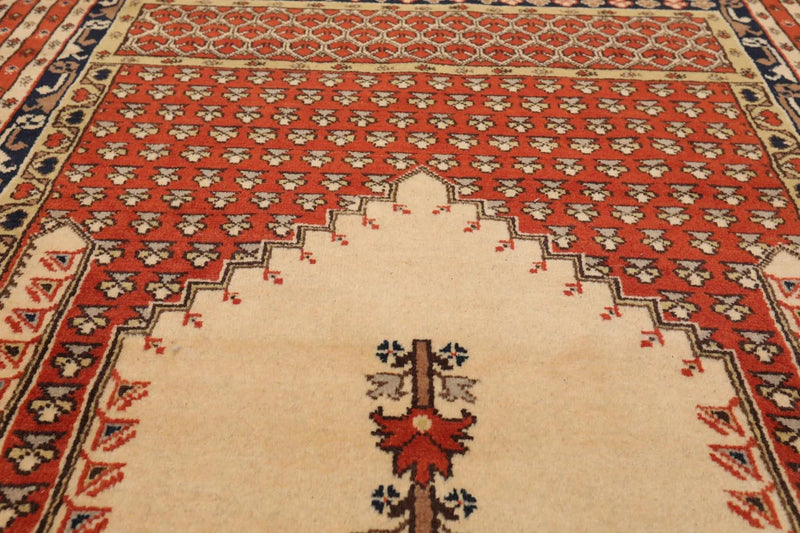 4'4'' x 6'4'' Hand Knotted 100% Wool Prayer Rug Oriental Area Rug Beige