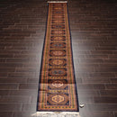 2'7"x 14'10" Runner Hand Knotted Wool Bokhaara High Sheen 300 KPSI Area Rug Navy