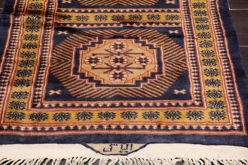 2'7"x 14'10" Runner Hand Knotted Wool Bokhaara High Sheen 300 KPSI Area Rug Navy