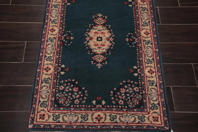 2'6''x 8' Runner Hand Knotted 100% Wool Rare Romanian Kermann Area Rug Turquoise