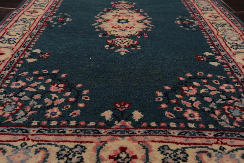 2'6''x 8' Runner Hand Knotted 100% Wool Rare Romanian Kermann Area Rug Turquoise