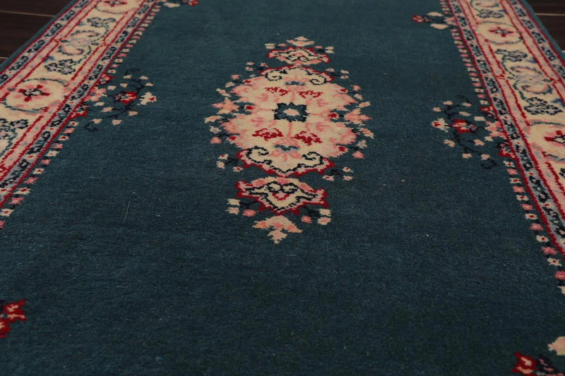 2'6''x 8' Runner Hand Knotted 100% Wool Rare Romanian Kermann Area Rug Turquoise