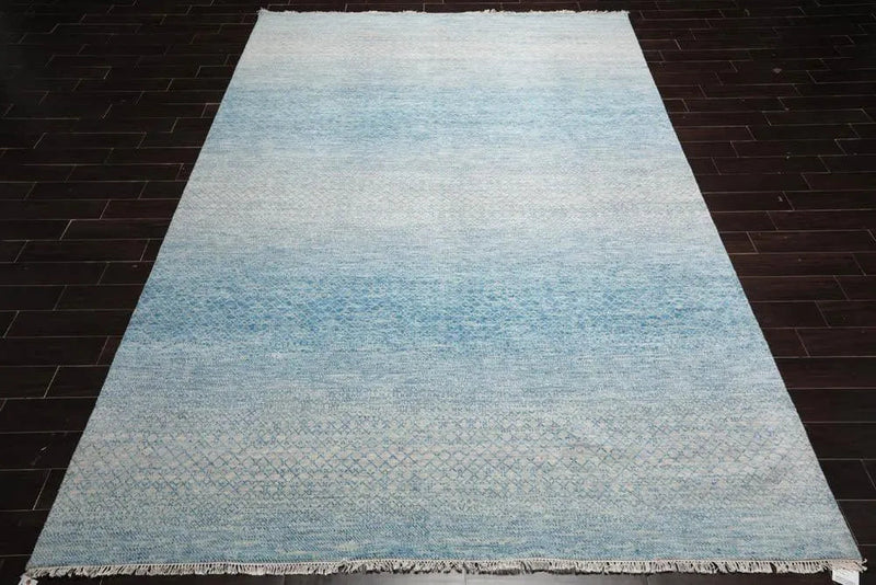 9’ x 12’ Hand Knotted 100% Wool Modern Oriental Area Rug Aqua