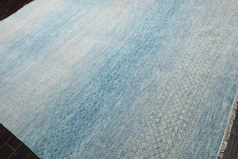 9’ x 12’ Hand Knotted 100% Wool Modern Oriental Area Rug Aqua