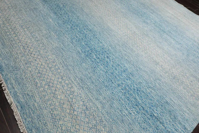 9’ x 12’ Hand Knotted 100% Wool Modern Oriental Area Rug Aqua