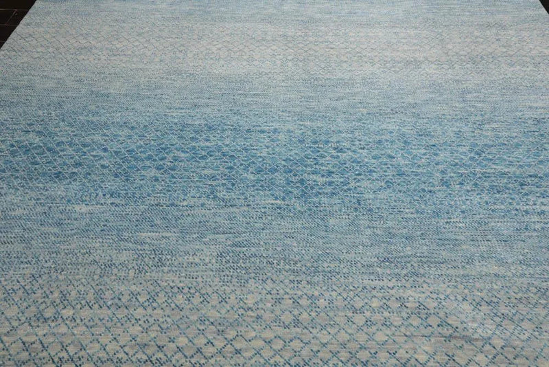 9’ x 12’ Hand Knotted 100% Wool Modern Oriental Area Rug Aqua