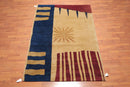 5'7" x 8'2" Hand Knotted Modern Abstract Wool Tibetan Area Rug Tan
