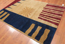 5'7" x 8'2" Hand Knotted Modern Abstract Wool Tibetan Area Rug Tan
