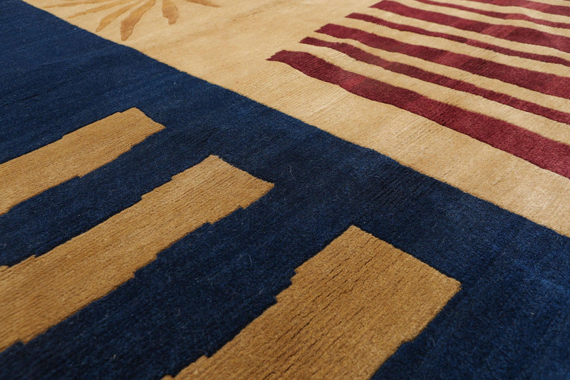 5'7" x 8'2" Hand Knotted Modern Abstract Wool Tibetan Area Rug Tan