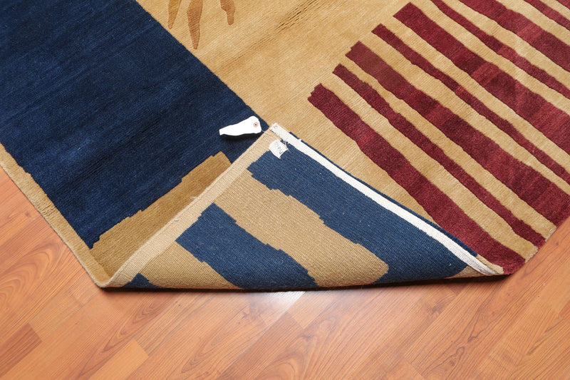 5'7" x 8'2" Hand Knotted Modern Abstract Wool Tibetan Area Rug Tan