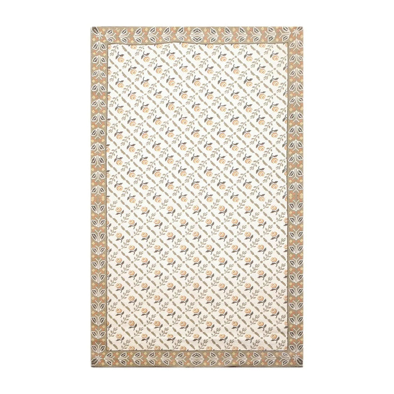 5' x 8' Hand Woven Floral Flatweave Wool French Needlepoint Area Rug Beige