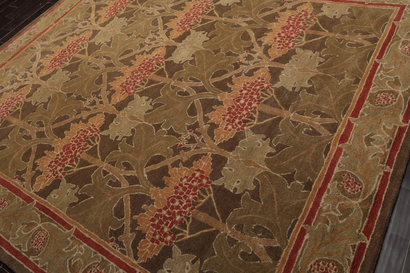 Multi Size Green, Sage Hand Tufted Hand Made 100% Wool William Morris Transitional Oriental Area Rug