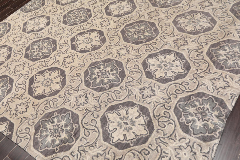 7'5"x9'5" Hanmade Wool & Art Silk Patterned Transitional Oriental Area Rug Gray