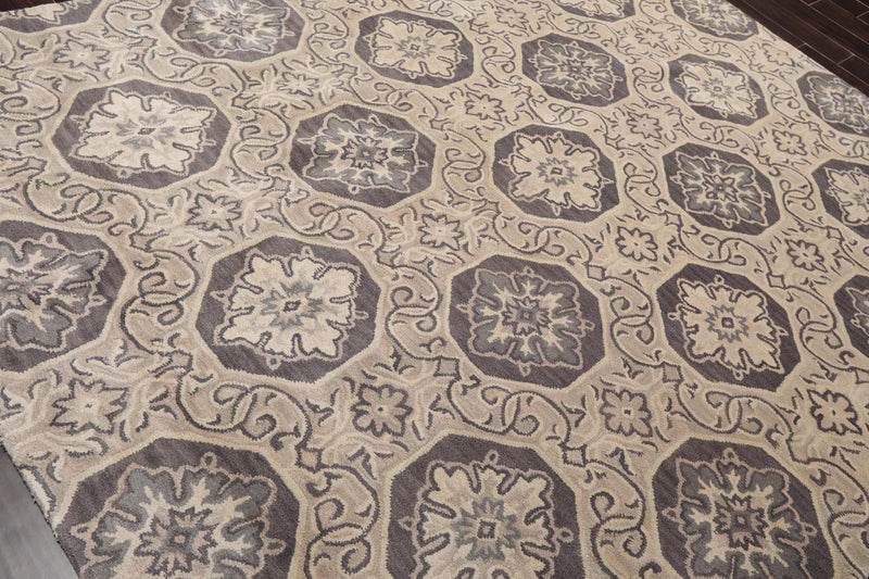 7'5"x9'5" Hanmade Wool & Art Silk Patterned Transitional Oriental Area Rug Gray