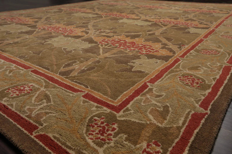 Multi Size Green, Sage Hand Tufted Hand Made 100% Wool William Morris Transitional Oriental Area Rug