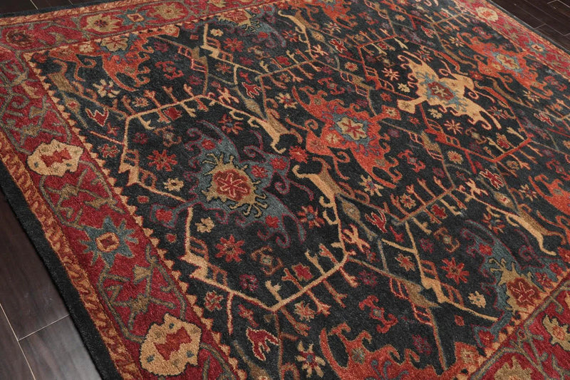 Handmade Multi Size 100% Wool Dark Blue Oriental Area Rug