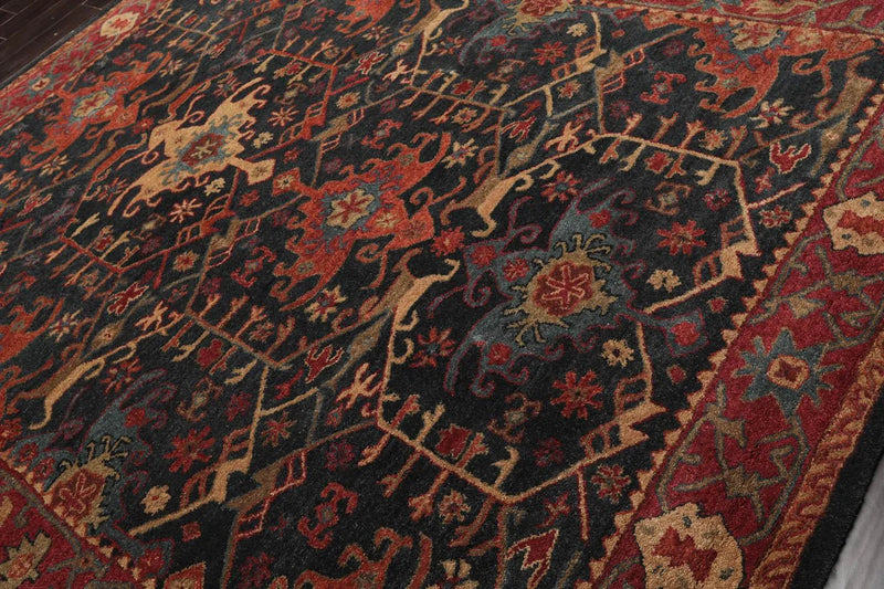Handmade Multi Size 100% Wool Dark Blue Oriental Area Rug