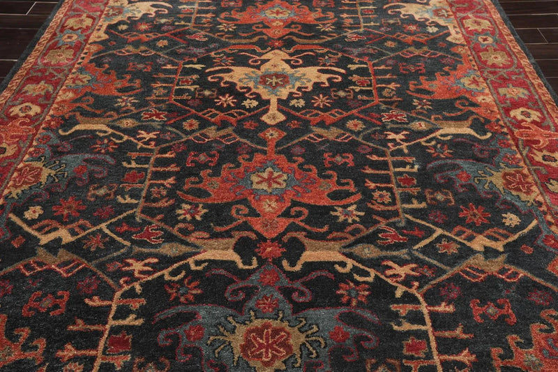 Handmade Multi Size 100% Wool Dark Blue Oriental Area Rug