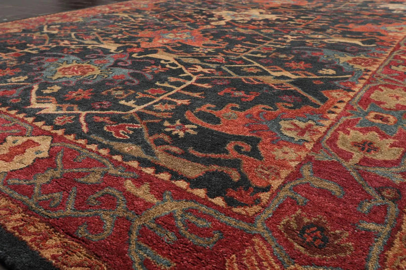 Handmade Multi Size 100% Wool Dark Blue Oriental Area Rug