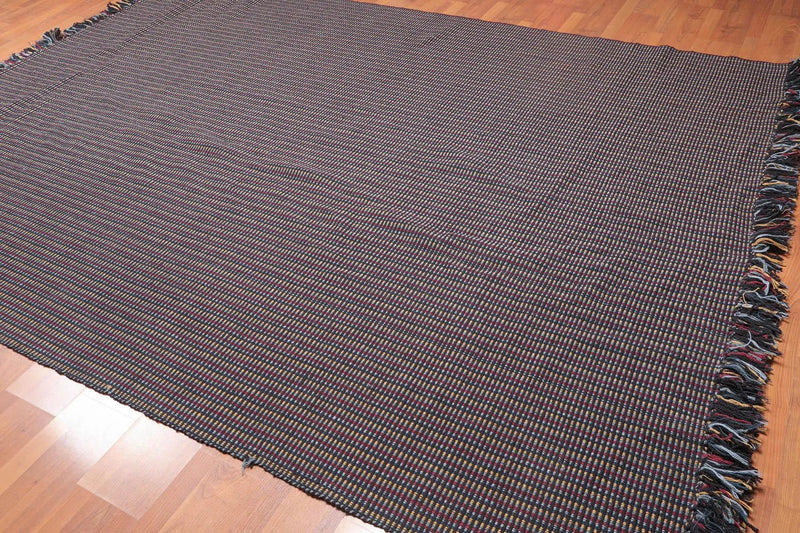 8x11 Black Hand Woven 100% Wool Traditional Flatweave Oriental Area Rug