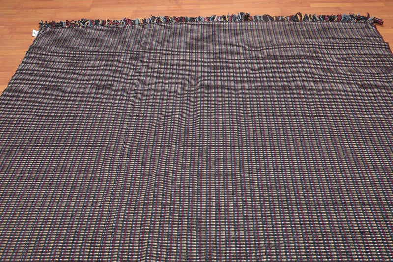 8x11 Black Hand Woven 100% Wool Traditional Flatweave Oriental Area Rug