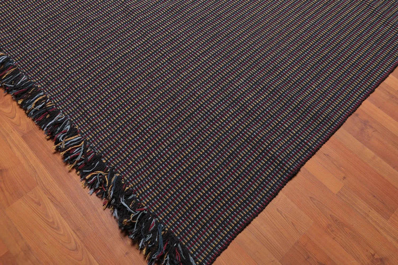 8x11 Black Hand Woven 100% Wool Traditional Flatweave Oriental Area Rug