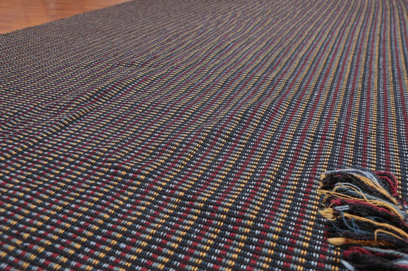 8x11 Black Hand Woven 100% Wool Traditional Flatweave Oriental Area Rug