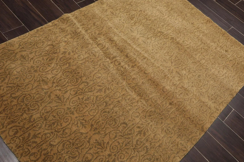 4'1'' x 6' Hand Knotted Tibetan 100% Wool Patterned Oriental Area Rug Gold