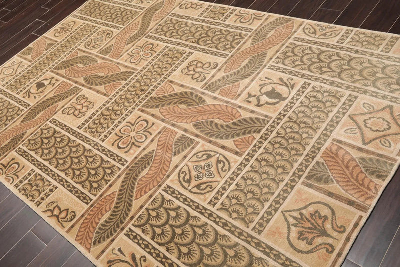 6' x 9' Hand Knotted Tibetan 100% Wool Art Deco Oriental Area Rug Beige