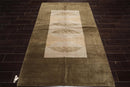5x7 Beige, Moss Hand Knotted Tibetan 100% Wool Michaelian & Kohlberg Transitional Oriental Area Rug Beige, Moss
