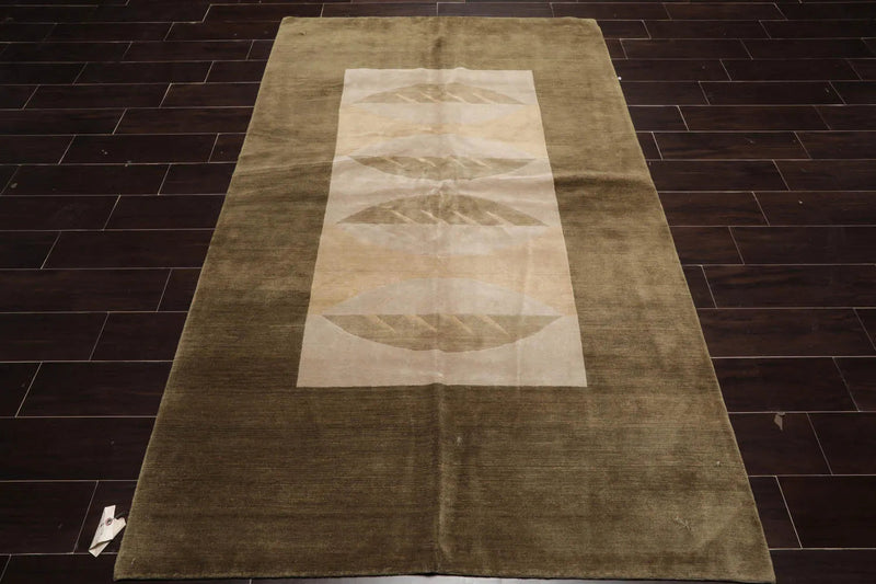 5x7 Beige, Moss Hand Knotted Tibetan 100% Wool Michaelian & Kohlberg Transitional Oriental Area Rug Beige, Moss